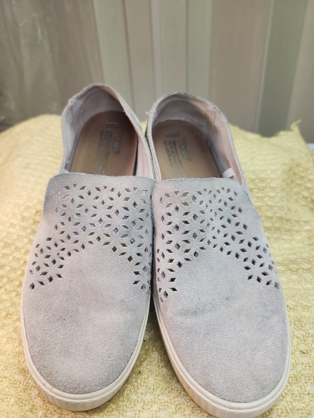 Toms Light Gray Perforated Suede Slip-On Sneakers